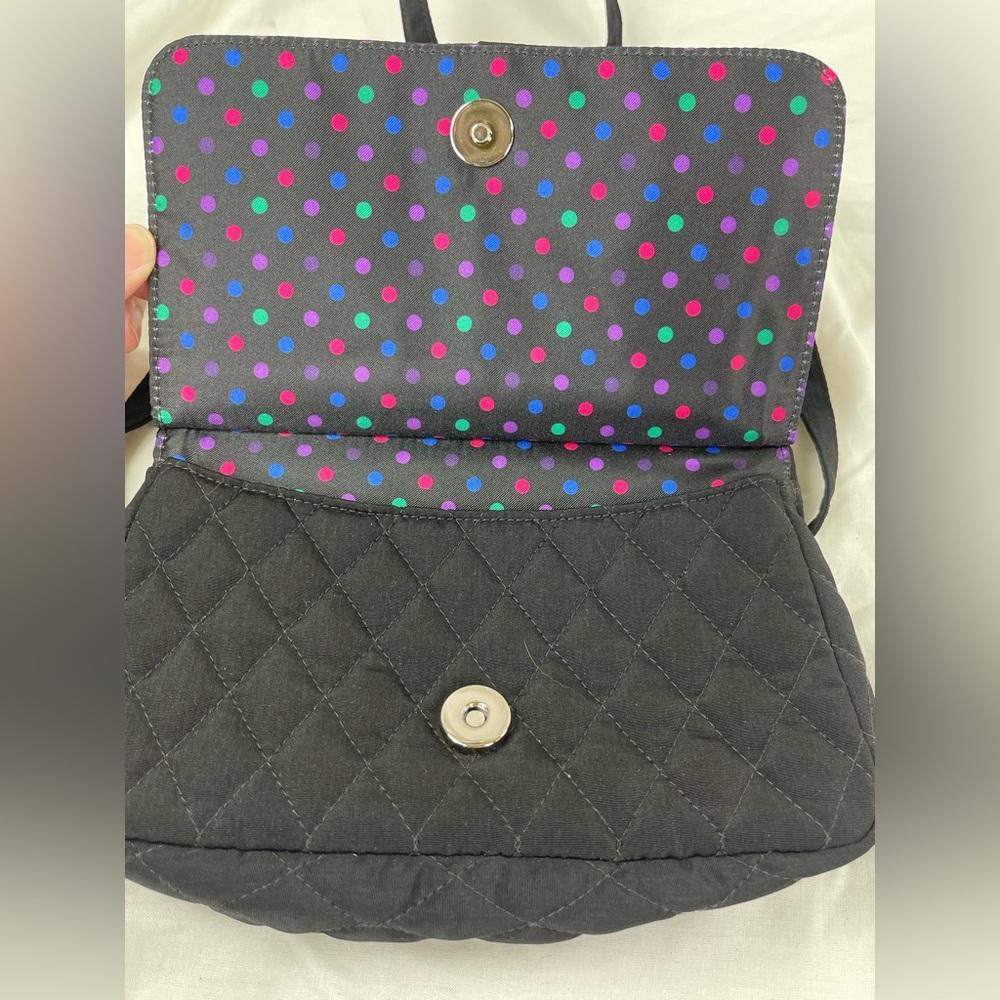 Vera Bradley Quilted Black Crossbody Bag with Polka Dot Interior - Picture 6 of 12
